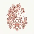 Traditional Henna Peacock and Lotus Motif Illustration