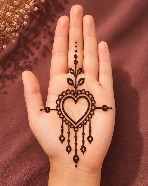 Rakhi ke liye mehndi design with heart frame symbolizing brother sister love