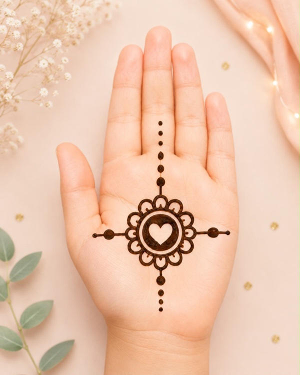 Double heart rakshabandhan par mehndi design, simple rakhi mehndi design for girls