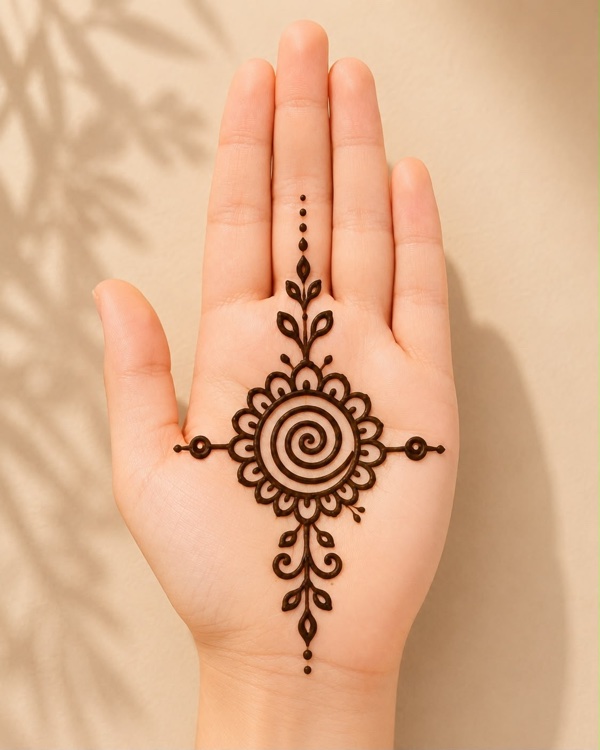Rakshabandhan mehndi design easy spiral mandala with leafy vines for beginners